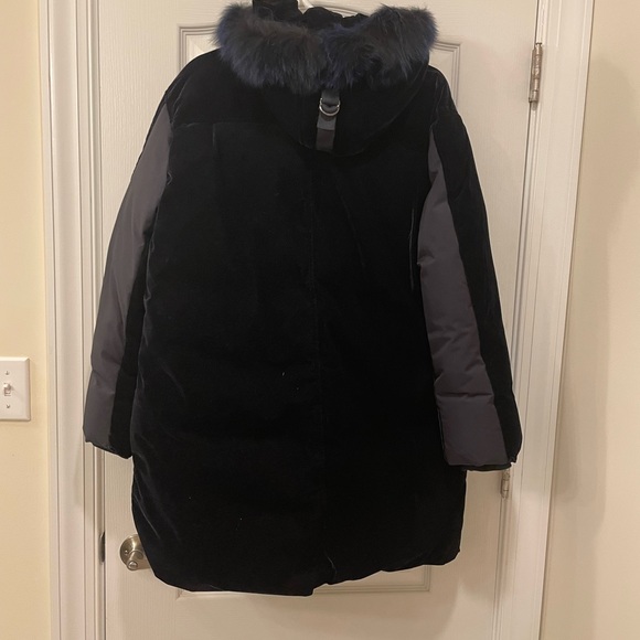 Elie Tahari Real Fox Fur Trim Velvet Down Puffer - Picture 2 of 10
